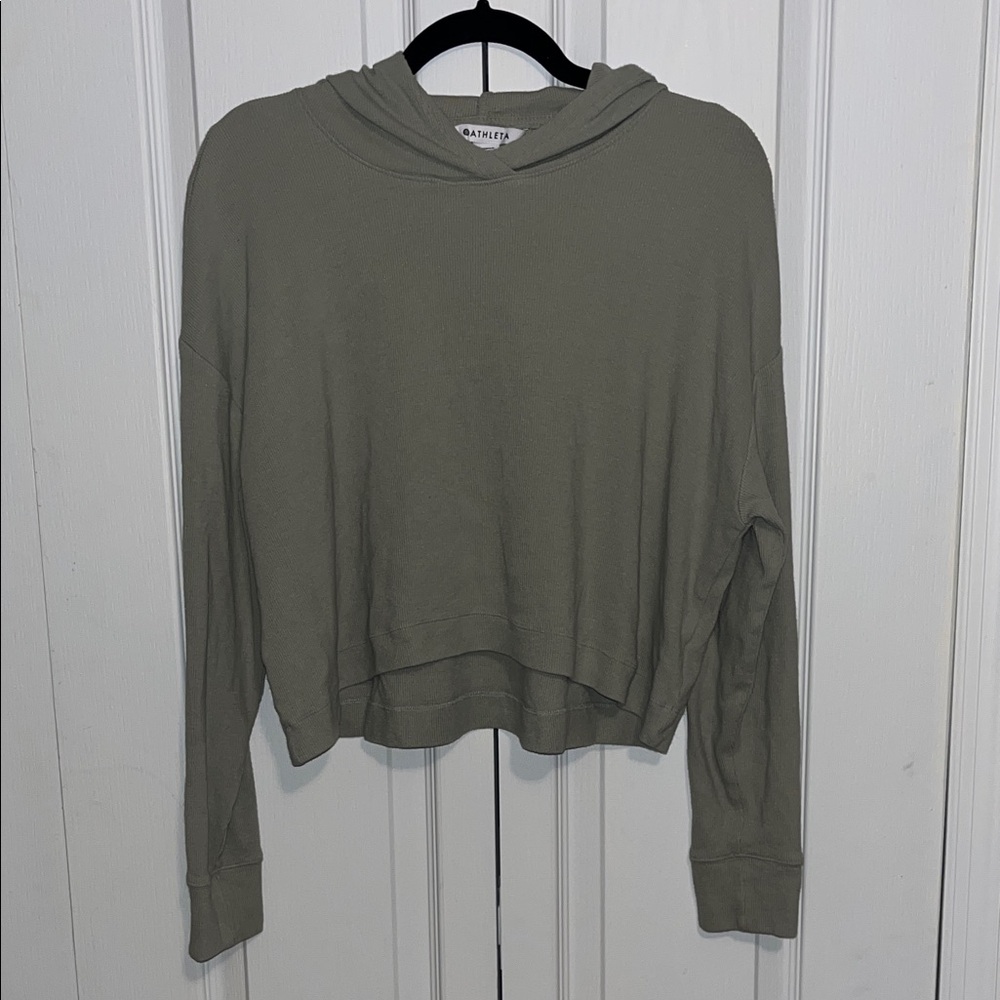 Athleta Cropped Olive Hoodie in Sage Green